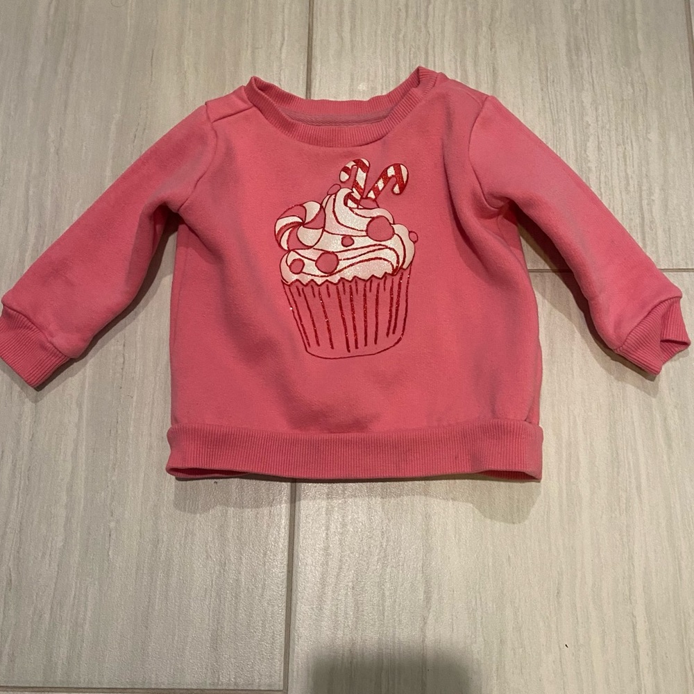 Falls Creek Kids holiday glitter cupcake pink sweatshirt size 12M